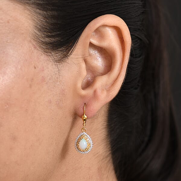 D'Joy Premium Ethiopian Welo Opal And Multi Gemstone 1.80 Ctw Tear Of Fire Earrings In 18K Vermeil Yellow Gold Over Sterling Silver
