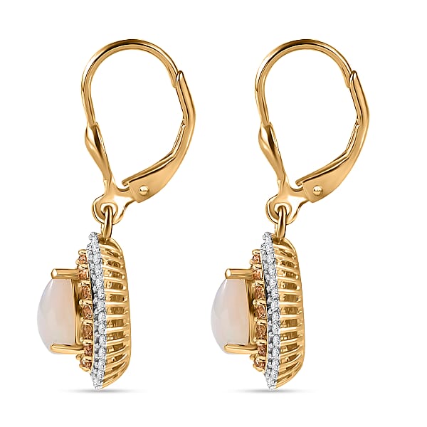 D'Joy Premium Ethiopian Welo Opal And Multi Gemstone 1.80 Ctw Tear Of Fire Earrings In 18K Vermeil Yellow Gold Over Sterling Silver