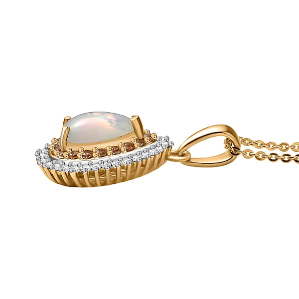 D'Joy Premium Ethiopian Welo Opal And Multi Gemstone 1.30 Ctw Tear Of Fire Pendant Necklace In 18K Vermeil Yellow Gold Over Sterling Silver 20 Inches