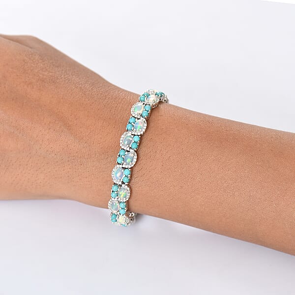 D'Joy Premium Ethiopian Welo Opal And Multi Gemstone 13.25 Ctw Frozen Symphony Bracelet In Rhodium Over Sterling Silver (6.50 In)