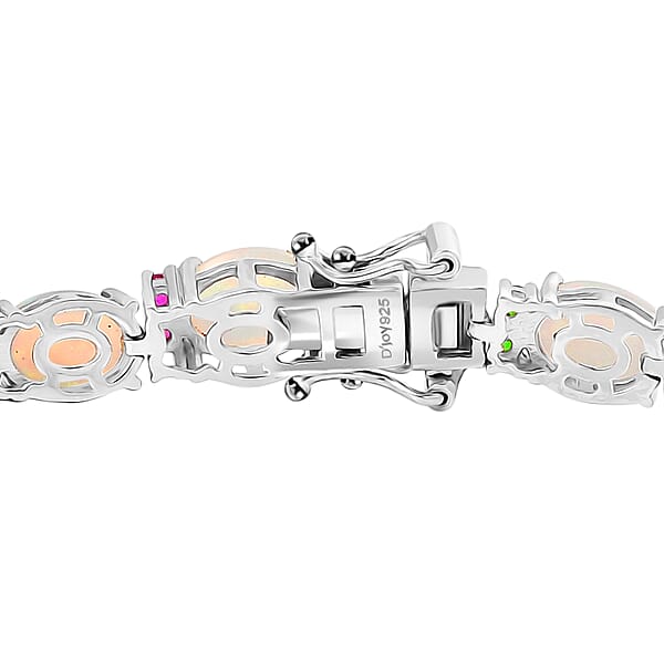 D'Joy Premium Ethiopian Welo Opal And Multi Gemstone 14.80 Ctw Rainbow Bracelet In Rhodium Over Sterling Silver (7.25 In)