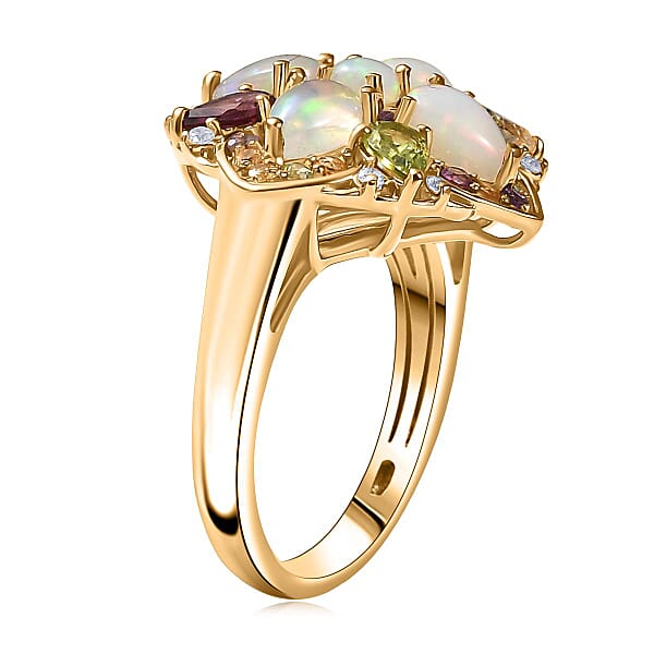 D'Joy Premium Ethiopian Welo Opal And Multi Gemstones 2.70 Ctw Garden Of Light Ring In 18K Vermeil Yellow Gold Over Sterling Silver