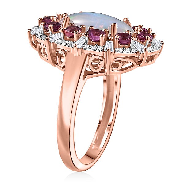 D'Joy Premium Ethiopian Welo Opal And Multi Gemstone 2.75 Ctw Frozen Majesty Ring In 18K Vermeil Rose Gold Over Sterling Silver
