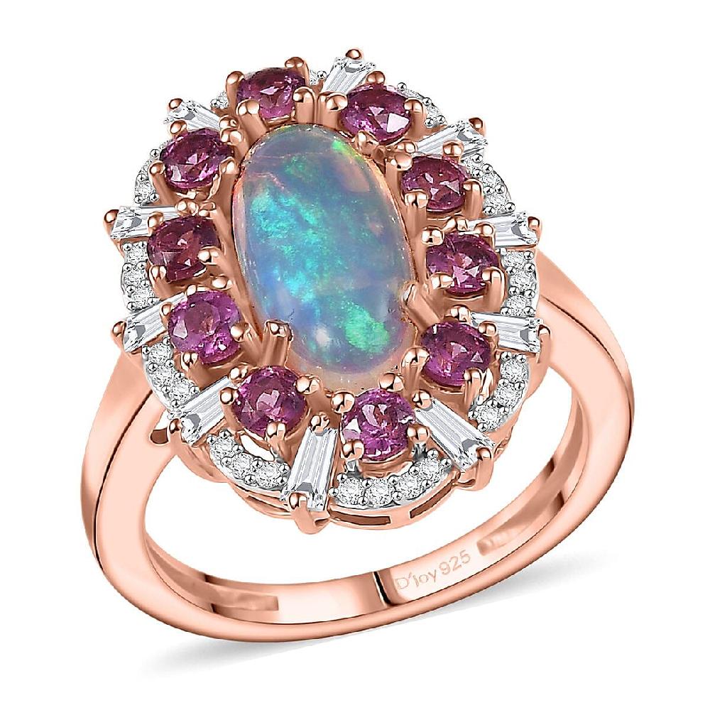D'Joy Premium Ethiopian Welo Opal and Multi Gemstone 2.75 ctw Frozen Majesty Ring in 18K Vermeil Rose Gold Over Sterling Silver