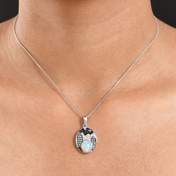 D'Joy Premium Ethiopian Welo Opal And Multi Gemstone 1.75 Ctw Frostfire Valley Pendant Necklace In Rhodium Over Sterling Silver 20 Inches