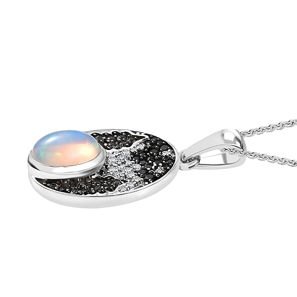 D'Joy Premium Ethiopian Welo Opal And Multi Gemstone 1.75 Ctw Frostfire Valley Pendant Necklace In Rhodium Over Sterling Silver 20 Inches