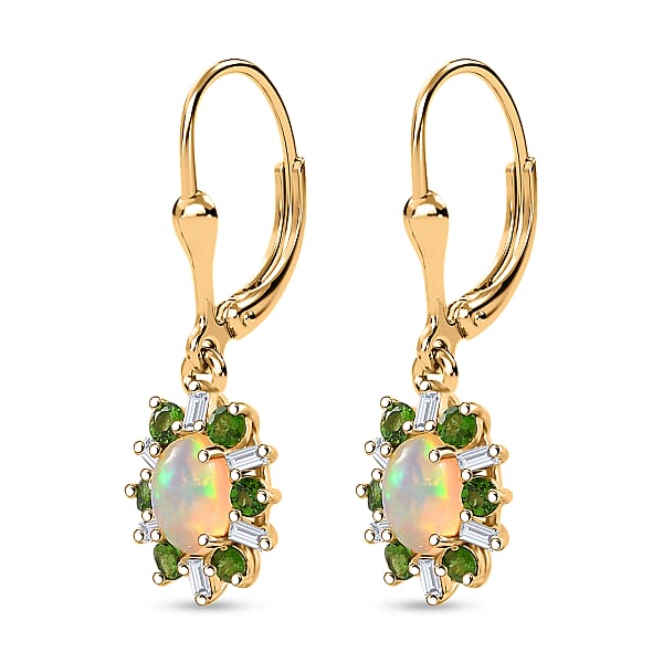 D'Joy Premium Ethiopian Welo Opal And Multi Gemstone 1.60 Ctw Sunburst Lever Back Earrings In 18K Vermeil Yellow Gold Over Sterling Silver
