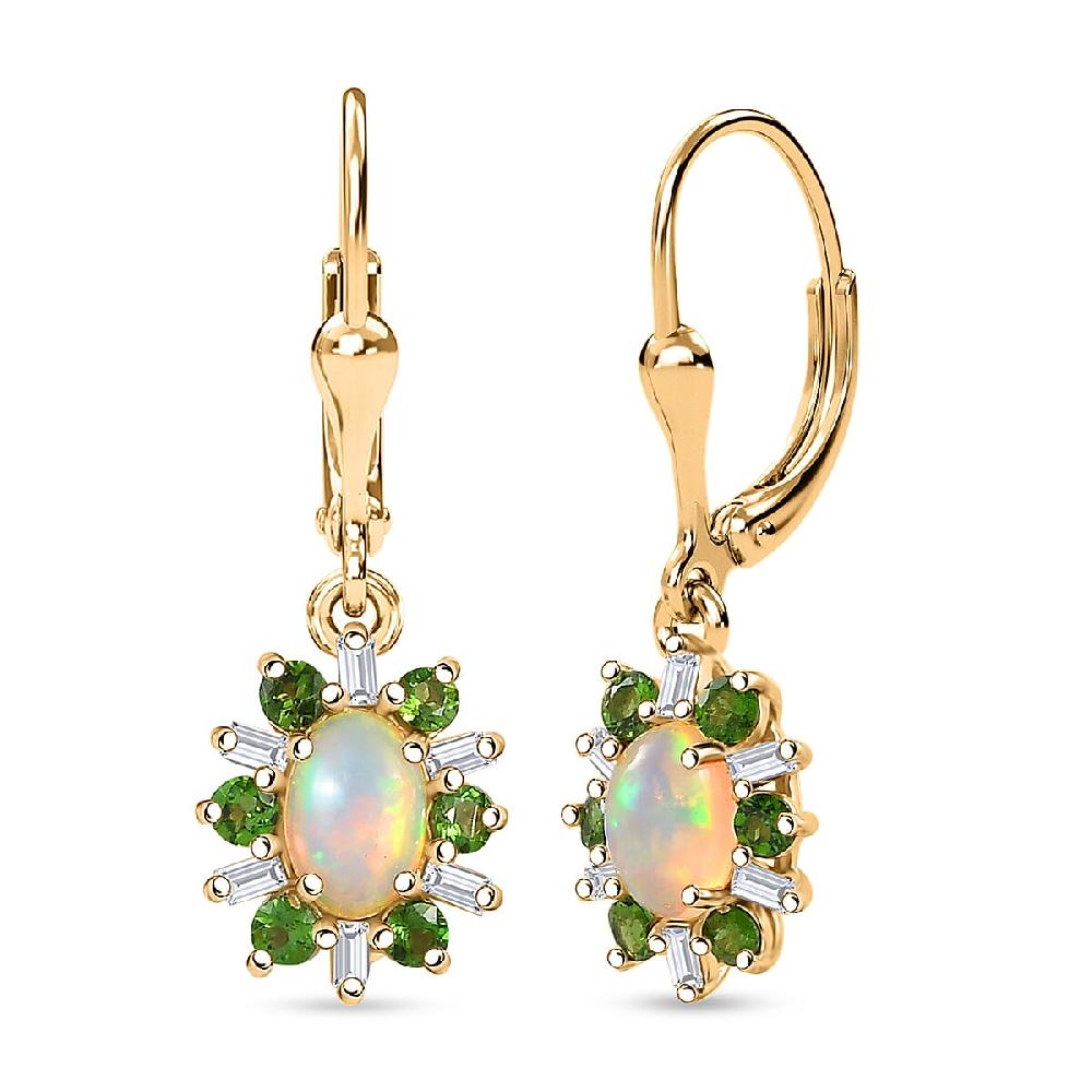 D'Joy Premium Ethiopian Welo Opal and Multi Gemstone 1.60 ctw Sunburst Lever Back Earrings in 18K Vermeil Yellow Gold Over Sterling Silver