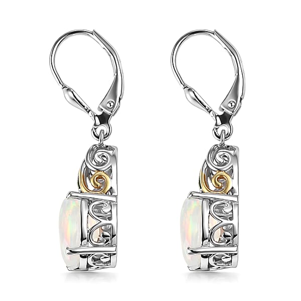 D'Joy Premium Ethiopian Welo Opal And Tsavorite Garnet 3.30 Ctw Aurora Leaf Crest Earrings In 18K Vermeil YG And Rhodium Over Sterling Silver