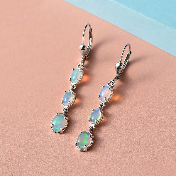 D'Joy Premium Ethiopian Welo Opal Drop Earrings Lever Back Earrings For Women Platinum Over Sterling Silver Dangle Earrings Opal Jewelry 2.25 Ctw