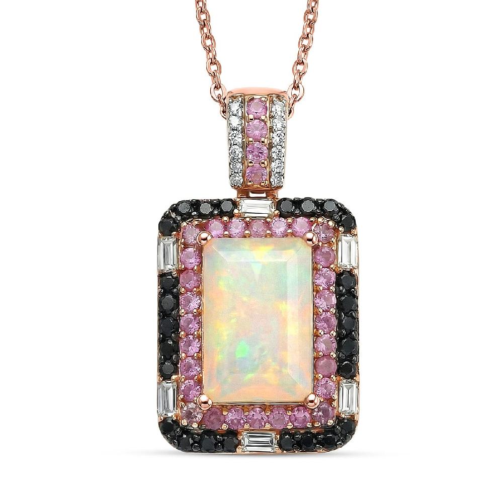 D'Joy Premium Ethiopian Welo Opal Multi Gemstone 3.75 ctw Aurora Opal Pendant Necklace in 18K Vermeil Rose Gold Over Sterling Silver 20 Inches