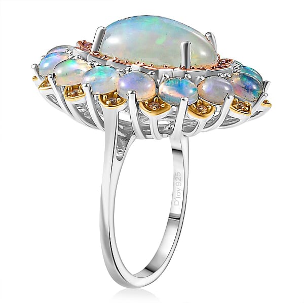 D'Joy Premium Ethiopian Welo Opal Multi Gemstone Ring In Rhodium Over Sterling Silver 6.26 Ctw