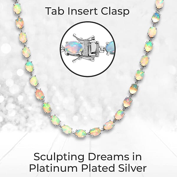 D'Joy Premium Ethiopian Welo Opal Tennis Necklace In Platinum Over Sterling Silver Tennis Necklace 41.00 Ctw (18 Inches)