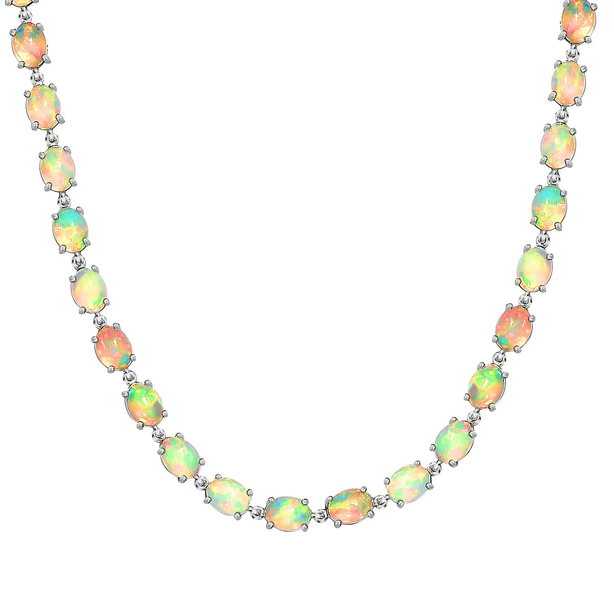 D'Joy Premium Ethiopian Welo Opal Tennis Necklace in Platinum Over Sterling Silver Tennis Necklace 41.00 ctw (18 Inches)