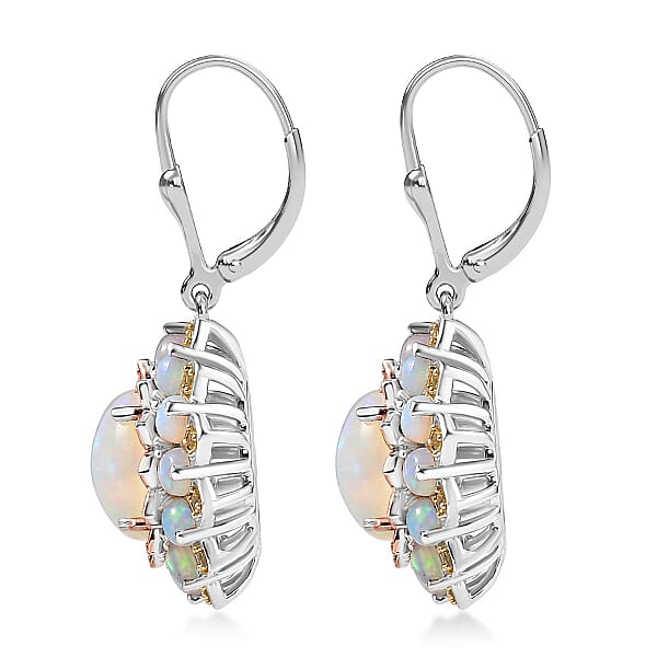 D'Joy Premium Ethiopian Welo Opal Yellow And Pink Sapphire 5.60 Ctw Earrings In Rhodium Over Sterling Silver