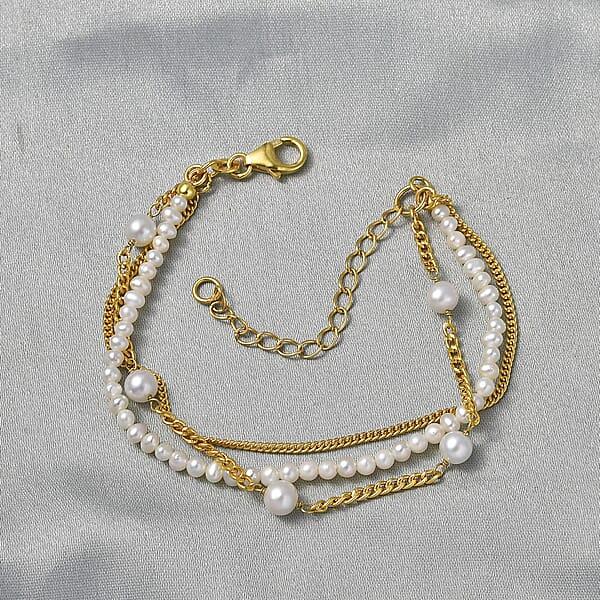 D'Joy Premium Freshwater Pearl Bracelet In 18K Vermeil Yellow Gold Over Sterling Silver (6.50-8.50In)