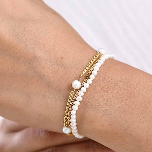 D'Joy Premium Freshwater Pearl Bracelet In 18K Vermeil Yellow Gold Over Sterling Silver (6.50-8.50In)