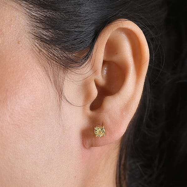 D'Joy Premium Golden Apatite 1.00 Ctw Solitaire Stud Earrings In 18K Vermeil Yellow Gold Over Sterling Silver