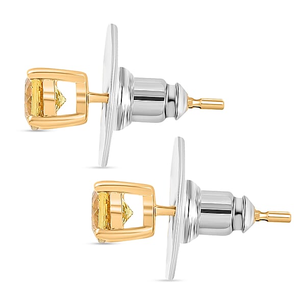 D'Joy Premium Golden Apatite 1.00 Ctw Solitaire Stud Earrings In 18K Vermeil Yellow Gold Over Sterling Silver