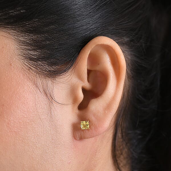 D'Joy Premium Golden Apatite 1.30 Ctw Solitaire Stud Earrings In 18K Vermeil Yellow Gold Over Sterling Silver