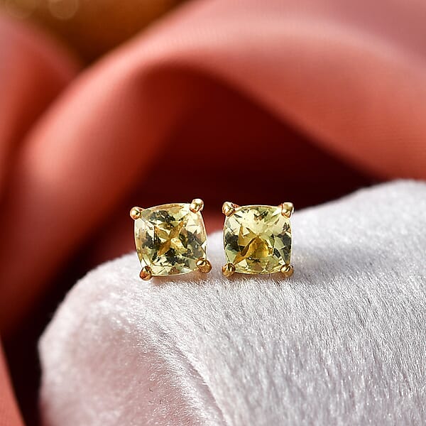 D'Joy Premium Golden Apatite 1.30 Ctw Solitaire Stud Earrings In 18K Vermeil Yellow Gold Over Sterling Silver