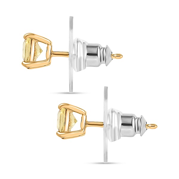 D'Joy Premium Golden Apatite 1.30 Ctw Solitaire Stud Earrings In 18K Vermeil Yellow Gold Over Sterling Silver