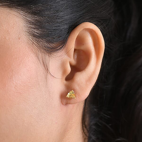 D'Joy Premium Golden Apatite 1.40 Ctw Solitaire Stud Earrings In 18K Vermeil Yellow Gold Over Sterling Silver