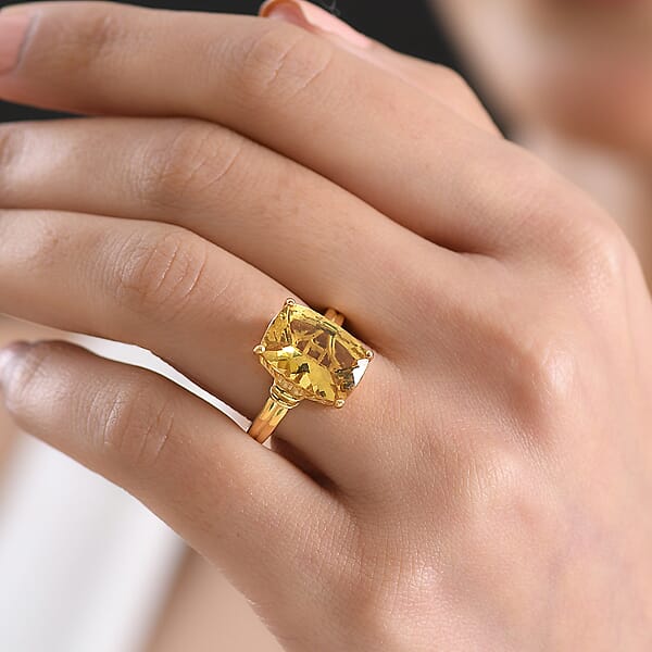 D'Joy Premium Golden Apatite 7.25 Ctw Sunlit Flared Gallery Ring In 18K Vermeil Yellow Gold Over Sterling Silver
