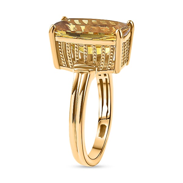 D'Joy Premium Golden Apatite 7.25 Ctw Sunlit Flared Gallery Ring In 18K Vermeil Yellow Gold Over Sterling Silver