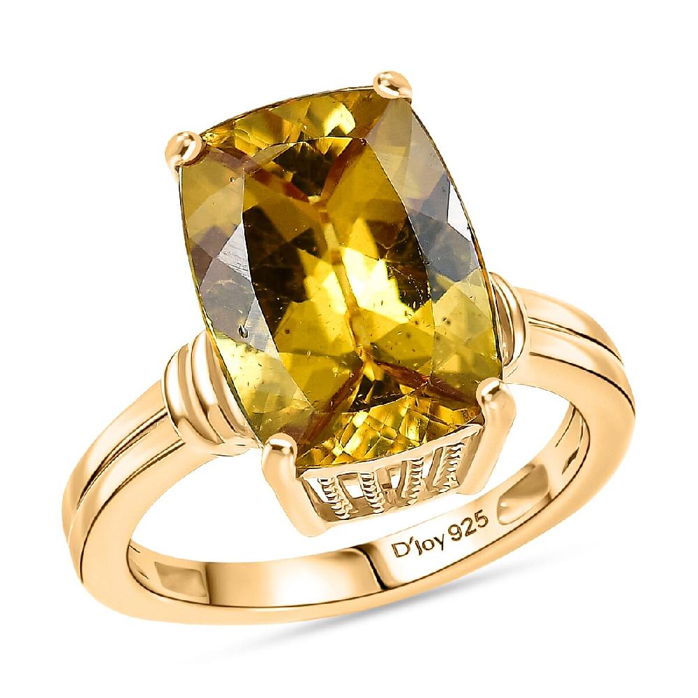 D'Joy Premium Golden Apatite 7.25 ctw Sunlit Flared Gallery Ring in 18K Vermeil Yellow Gold Over Sterling Silver