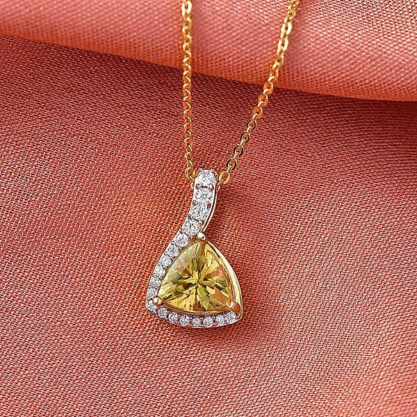 D'Joy Premium Golden Apatite And Moissanite 1.30 Ctw Lightwave Pendant Necklace In 18K Yellow Gold Over Sterling Silver 20 Inches