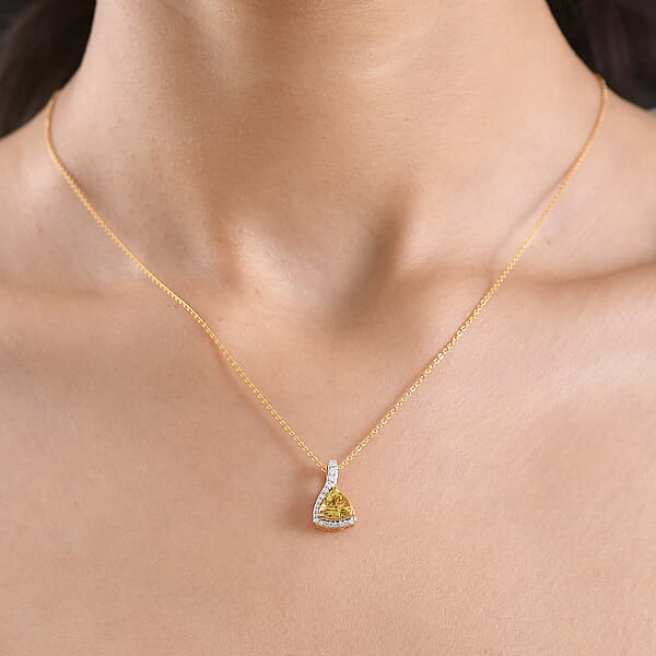 D'Joy Premium Golden Apatite And Moissanite 1.30 Ctw Lightwave Pendant Necklace In 18K Yellow Gold Over Sterling Silver 20 Inches