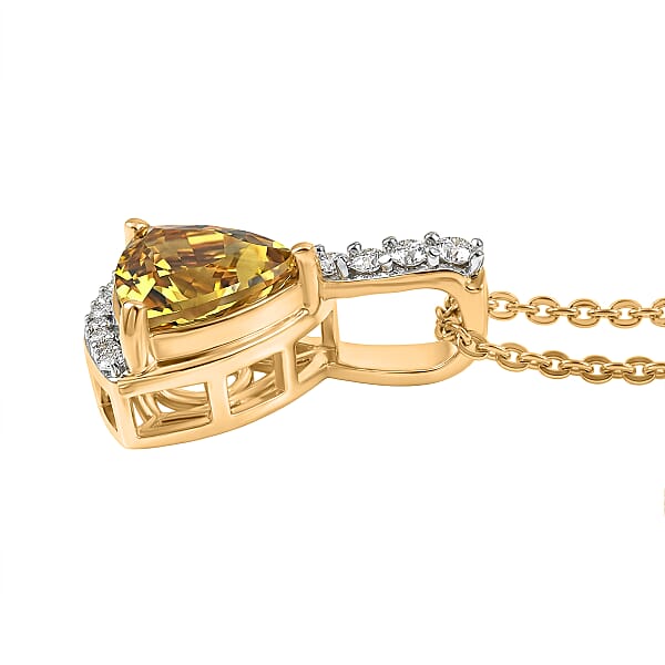 D'Joy Premium Golden Apatite And Moissanite 1.30 Ctw Lightwave Pendant Necklace In 18K Yellow Gold Over Sterling Silver 20 Inches