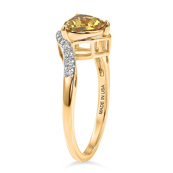 D'Joy Premium Golden Apatite And Moissanite 1.35 Ctw Lightwave Ring In 18K Yellow Gold Over Sterling Silver