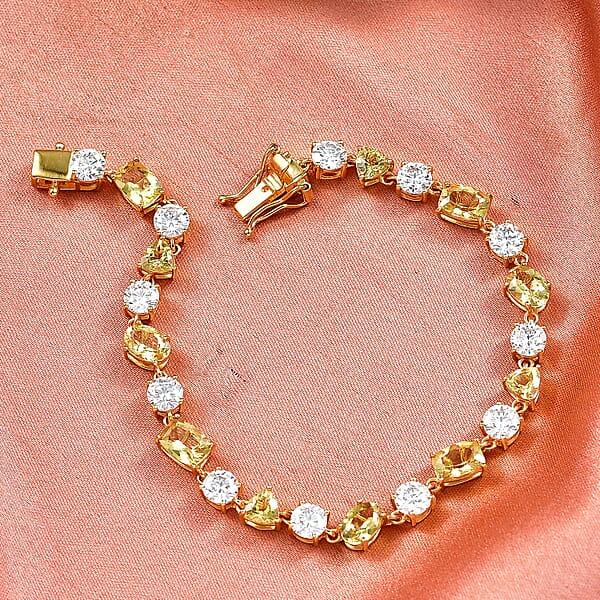 D'Joy Premium Golden Apatite And Moissanite 13.90 Ctw Sunlit Lightplay Bracelet In 18K Vermeil Yellow Gold Over Sterling Silver (7.25 In)