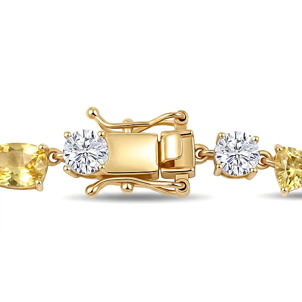 D'Joy Premium Golden Apatite And Moissanite 13.90 Ctw Sunlit Lightplay Bracelet In 18K Vermeil Yellow Gold Over Sterling Silver (7.25 In)