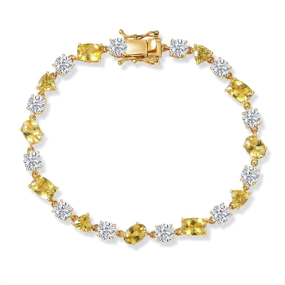 D'Joy Premium Golden Apatite and Moissanite 13.90 ctw Sunlit Lightplay Bracelet in 18K Vermeil Yellow Gold Over Sterling Silver (7.25 In)