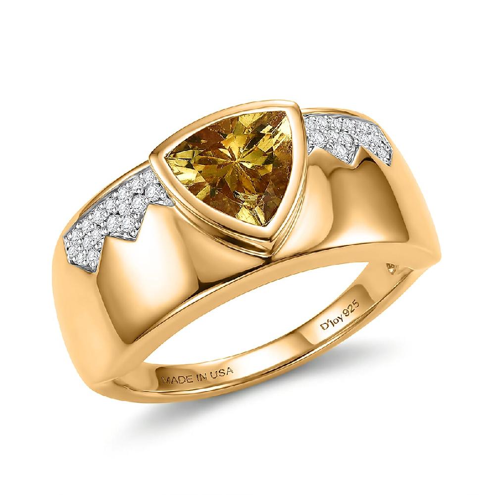 D'Joy Premium Golden Apatite and Moissanite 2.00 ctw Men's Ring in 18K Vermeil Yellow Gold Over Sterling Silver