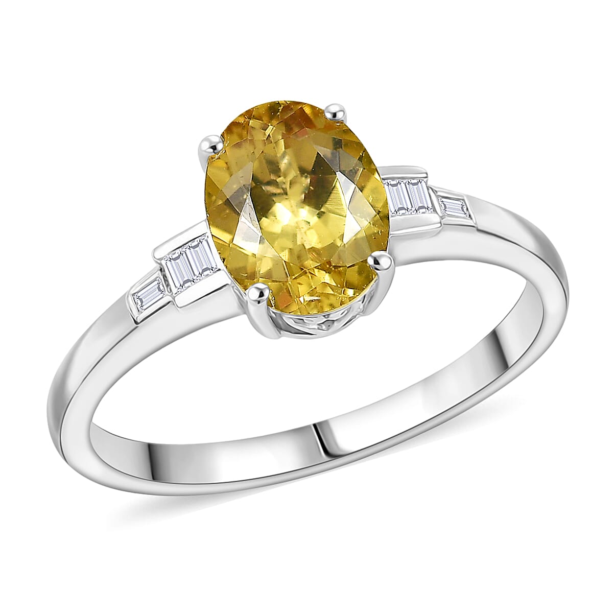 D'Joy Premium Golden Apatite and Moissanite 2.15 ctw Lightframe Ring in Rhodium Over Sterling Silver