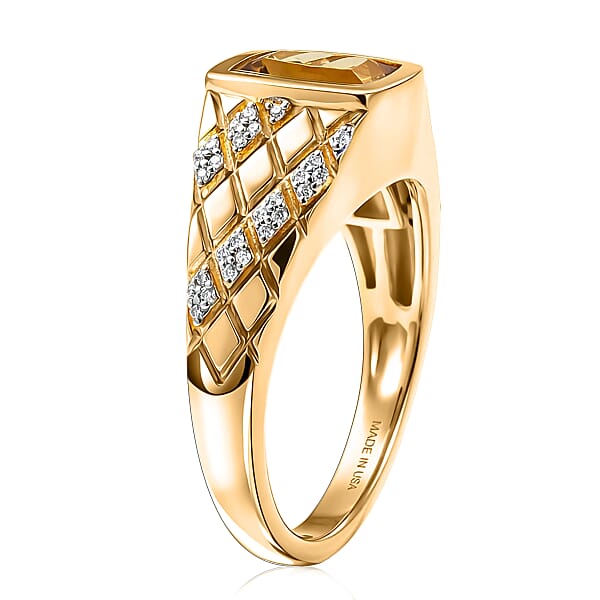 D'Joy Premium Golden Apatite And Moissanite 2.40 Ctw Men's Ring In 18K Vermeil Yellow Gold Over Sterling Silver