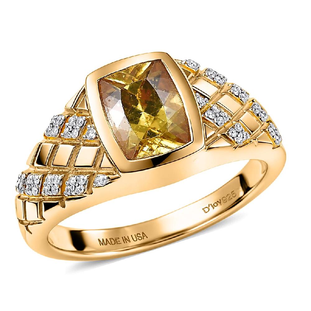 D'Joy Premium Golden Apatite and Moissanite 2.40 ctw Men's Ring in 18K Vermeil Yellow Gold Over Sterling Silver