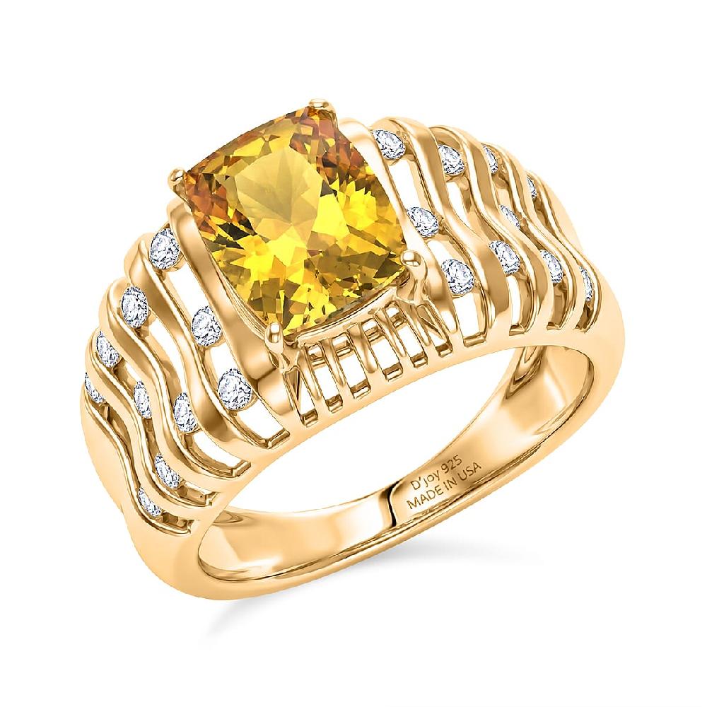 D'Joy Premium Golden Apatite and Moissanite 2.50 ctw Solar Crest Ring in 18K Vermeil Yellow Gold Over Sterling Silver