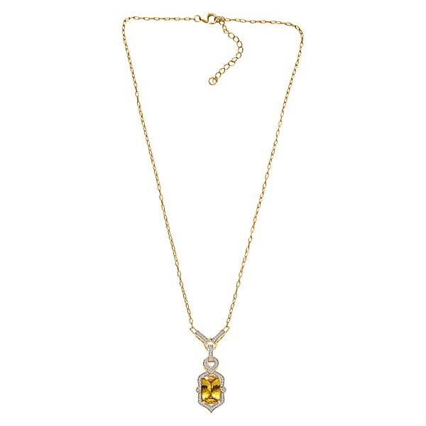 D'Joy Premium Golden Apatite And Moissanite 7.60 Ctw Sunlit Solar-Ray Necklace In 18K Vermeil Yellow Gold Over Sterling Silver 18-20 Inches