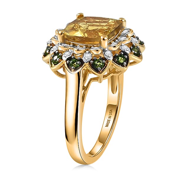 D'Joy Premium Golden Apatite And Multi Gemstone 3.85 Ctw Radiant Bloom Ring In 18K Vermeil Yellow Gold Over Sterling Silver