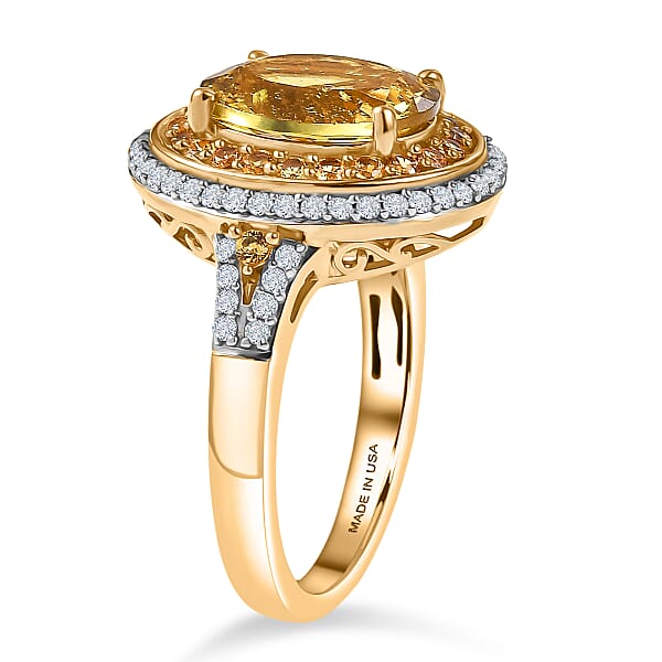 D'Joy Premium Golden Apatite And Multi Gemstone 4.65 Ctw Crownlight Halo Ring In 18K Vermeil Yellow Gold Over Sterling Silver