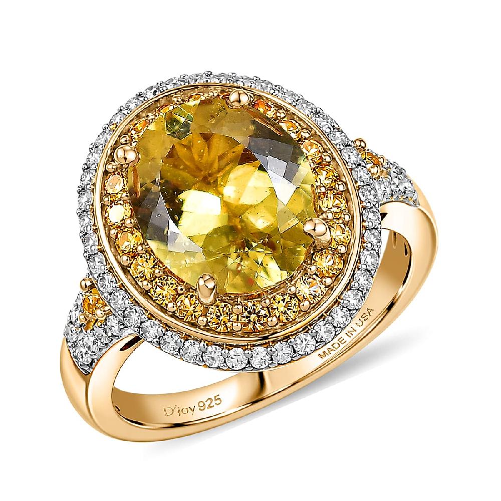 D'Joy Premium Golden Apatite and Multi Gemstone 4.65 ctw Crownlight Halo Ring in 18K Vermeil Yellow Gold Over Sterling Silver