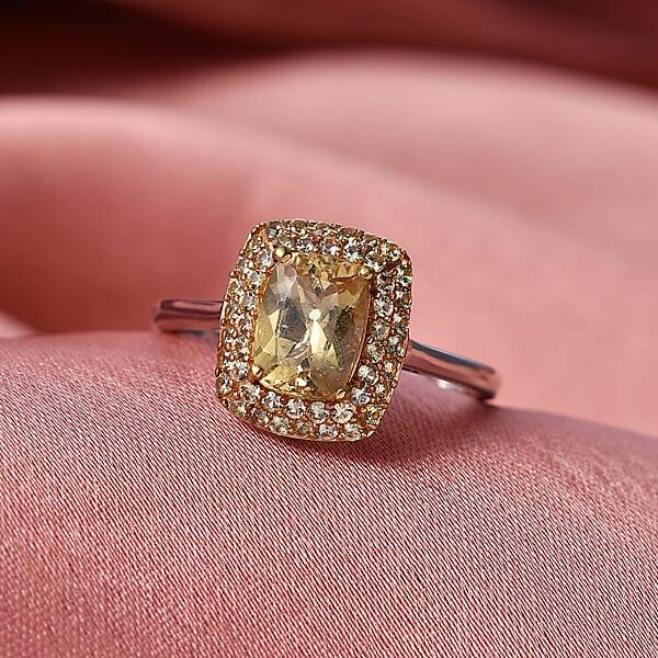 D'Joy Premium Golden Apatite And Yellow Sapphire 2.00 Ctw Golden Glowfield Ring In 18K Vermeil YG And Rhodium Over Sterling Silver