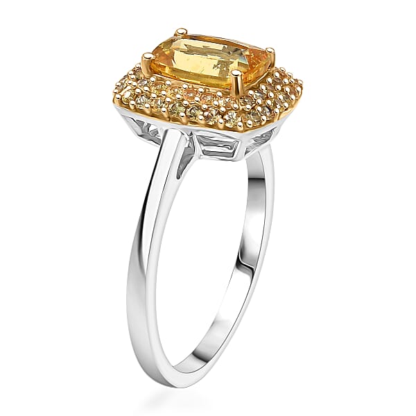 D'Joy Premium Golden Apatite And Yellow Sapphire 2.00 Ctw Golden Glowfield Ring In 18K Vermeil YG And Rhodium Over Sterling Silver