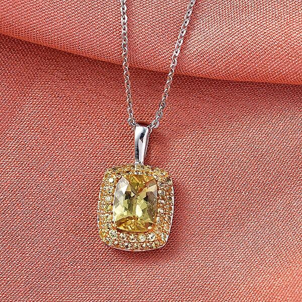 D'Joy Premium Golden Apatite And Yellow Sapphire 2.00 Ctw Golden Glowfield Pendant Necklace In 18K Vermeil YG And Rhodium Over Sterling Silver 20 Inches