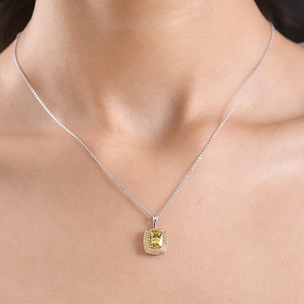D'Joy Premium Golden Apatite And Yellow Sapphire 2.00 Ctw Golden Glowfield Pendant Necklace In 18K Vermeil YG And Rhodium Over Sterling Silver 20 Inches